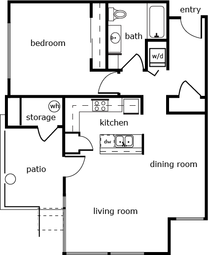 Floor plan for 1 bed, 1 bath, 903 sqft